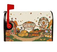 Copertura magnetica per cassetta postale autunnale con zucche a tema | Farm Fair Theme, Mailbox Wraps, illustrazione capra, balle di fieno, ruota panoramica, decorazione esterna stagionale