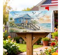 Copertura magnetica per cassetta postale Beach House, con gabbiani rustici costieri e palme, decorazioni per cassette postali estive, per decorazioni esterne, 53 x 65 cm