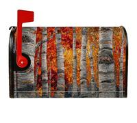 Copertura magnetica per cassetta postale con alberi di betulla, rustica fattoria autunnale foglie mosaico motivo autunnale arancione copertura per cassetta postale per decorazione portico anteriore 53