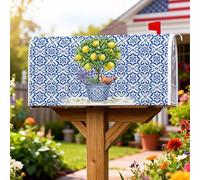 Copertura magnetica per cassetta postale con albero di limone, rustica, lavanda, uccello, estate, blu, decorazione per porta d'ingresso, 53 x 64 cm