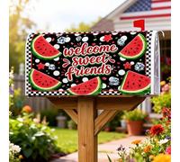 Copertura magnetica per cassetta postale con anguria, stelle giocose estive cubi di ghiaccio estive nere per la decorazione della porta d'ingresso, 53 x 64 cm