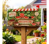 Copertura magnetica per cassetta postale con angurie, estiva, rustica, ciliegie, fragole, verde estivo, decorazione per giardino, patio, 45,7 x 53,3 cm