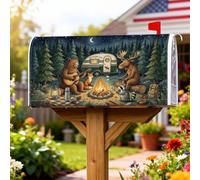 Copertura magnetica per cassetta postale con animali del bosco, scena da | Animali della foresta, copertura per cassetta delle lettere, scena del falò, tema natura rustica, decorazione per esterni