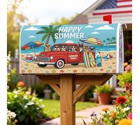 Copertura magnetica per cassetta postale con camion rosso, copertura per cassetta postale estiva con palma giocosa e palla da spiaggia blu per decorazioni esterne 45,7 x 53,3 cm