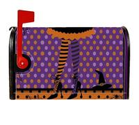 Copertura magnetica per cassetta postale con cappello da strega, per Halloween con gambe a righe e tacchi alti, copertura per cassetta postale viola, decorazione per portico anteriore, 53 x 64 cm