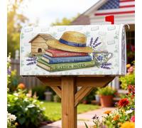 Copertura magnetica per cassetta postale con cappello di paglia, copertura per cassetta postale estiva per libri rustici estivi color lavanda verde per decorare il giardino e il cortile, 45,7 x 53,