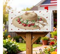 Copertura magnetica per cassetta postale con cappello di paglia, estivo rustico, fragole, margherite, involucri per cassetta postale per giardino, decorazione da cortile, 45,7 x 53,7 cm