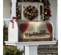 Copertura magnetica per cassetta postale con cavalli, copertura per cassetta postale invernale vintage con carrozza e paesaggio urbano rosso per decorazione da giardino e cortile, 53 x 64 cm