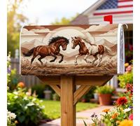 Copertura magnetica per cassetta postale con cavalli, copertura per cassetta postale rustica naturale con montagne sole, nessuna marrone, per decorazione esterna da cortile, 53 x 65,5 cm