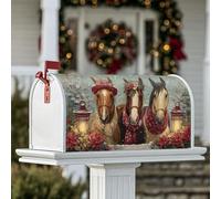 Copertura magnetica per cassetta postale con cavalli, lanterna rustica natalizia con stelle di Natale, copertura rossa per cassetta della posta, decorazione per giardino, patio, 45,7 x 53,7 cm