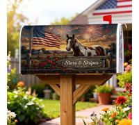 Copertura magnetica per cassetta postale con cavallo, bandiera rustica dell'America con rose per il giorno dell'indipendenza rossa per decorazioni per casa e giardino, 53 x 64 cm