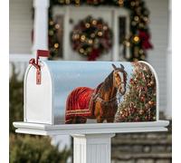 Copertura magnetica per cassetta postale con cavallo, coperta natalizia rossa per albero di Natale, decorazione per esterni, 53 x 64 cm