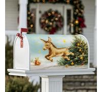 Copertura magnetica per cassetta postale con cavallo magico, fantasioso albero di Natale con stelle dorate, decorazione per porta d'ingresso, 53 x 64 cm