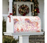 Copertura magnetica per cassetta postale con cavallo magico, scatola regalo natalizia fantasiosa con bastoncini di zucchero, copertura invernale per cassetta della posta color pesca pastello per