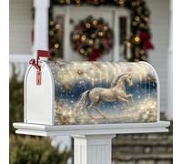 Copertura magnetica per cassetta postale con cavallo magico, stelle fantasiose e festose scintillanti invernali dorate, copertura per la decorazione del portico anteriore, 53 x 64 cm