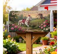 Copertura magnetica per cassetta postale con cavallo, rustica, fantasiosa, fiori, farfalle, primavera, verde, decorazione per giardino, patio, 45,7 x 53,3 cm