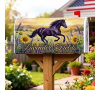 Copertura magnetica per cassetta postale con cavallo, rustica, lavanda, girasole, estate, viola, decorazione per porta d'ingresso, 53 x 64 cm