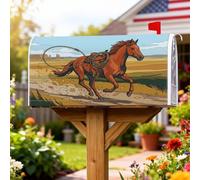 Copertura magnetica per cassetta postale con cavallo, rustica occidentale, lazo, polvere, caduta, marrone, protezione per la decorazione della porta d'ingresso, 53 x 64 cm
