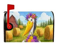 Copertura magnetica per cassetta postale con cicogna, fiori rustici e balle di fieno, copertura per cassetta postale stagionale gialla primaverile, per decorazione della porta d'ingresso, 53 x 64 cm