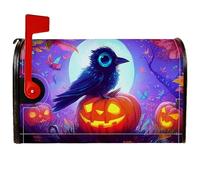Copertura magnetica per cassetta postale con corvo, copertura per cassetta della posta di Halloween, fantasiosa zucca, luna, Halloween, viola, decorazione per cortile, 45,7 x 53,7 cm