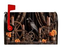 Copertura magnetica per cassetta postale con corvo, stile gotico, rustico, con candele, Halloween, colore nero, decorazione per la casa e il giardino, 45,7 x 53,3 cm