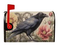 Copertura magnetica per cassetta postale con corvo, stile steampunk, vintage, motivo floreale, copertura per cassetta postale nera, per decorazioni per la casa e il giardino, 53 x 64 cm