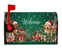 Copertura magnetica per cassetta postale con cucciolo di Natale, 45,7 x | Cappello di Babbo Natale, copertura della cassetta delle lettere, rami di pino, scatole regalo, fiocco di neve