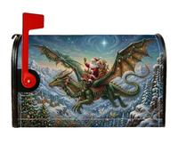 Copertura magnetica per cassetta postale con drago di Babbo Natale che | Babbo Natale che cavalca una creatura mitica, copertura per cassetta delle lettere, paesaggio montano innevato
