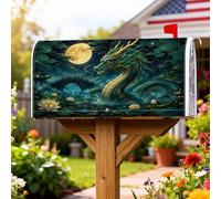 Copertura magnetica per cassetta postale con drago, luna mistica fantasia, ninfea, nessuna verde, per decorazione portico anteriore, 45,7 x 53,7 cm