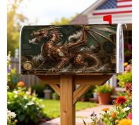 Copertura magnetica per cassetta postale con drago, stile steampunk, con ingranaggi fantasy a vapore, decorazioni per cassetta postale per giardino, cortile, 45,7 x 53,3 cm