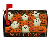Copertura magnetica per cassetta postale con fantasmi, zucche festive di Halloween, facce sorridenti, copertura arancione per cassetta della posta per esterni, decorazione da giardino, 45,7 x 53,3 cm