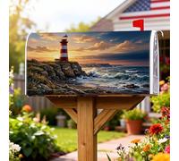 Copertura magnetica per cassetta postale con faro, copertura per cassetta postale blu con scogliera oceanica costiera per decorazione cortile 45,7 x 53,3 cm