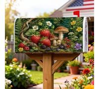 Copertura magnetica per cassetta postale con fragole, copertura per cassetta postale rustica naturale con fungo verde estivo per le vacanze, per decorazione del prato, 45,7 x 53,7 cm