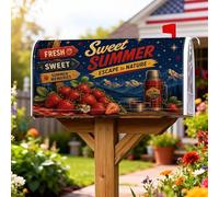 Copertura magnetica per cassetta postale con fragole, in plastica termoplastica estiva rustica con montagne, copertura per cassetta postale rossa, decorazione per cortile, 45,7 x 53,3 cm
