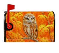 Copertura magnetica per cassetta postale con gufo, decorazione rustica ispirata alla natura, foglie d'acero, ramo autunnale, arancione, decorazione per esterni, 45,7 x 53,7 cm