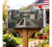 Copertura magnetica per cassetta postale con labrador nero, 45,7 x 53,3 cm | Scena di quartiere suburbano, copertura per cassetta delle lettere, decorazione per amanti dei cani, sentiero da giardino