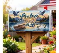 Copertura magnetica per cassetta postale con lago, stile rustico, naturale, con pesce di airone estivo, colore blu, decorazione per esterni, giardino, cortile, 45,7 x 53,3 cm
