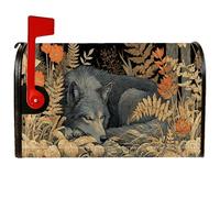 Copertura magnetica per cassetta postale con lupo, autunnale, fiori rustici, felci autunnali, arancione, decorazione per porta d'ingresso, 53 x 64 cm