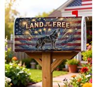 Copertura magnetica per cassetta postale con lupo, copertura per cassetta postale stagionale rossa con fuochi d'artificio festivi patriottici e stelle, per giardino, patio, 53 x 64 cm