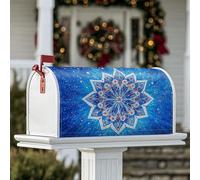 Copertura magnetica per cassetta postale con mandala, motivo geometrico floreale artistico contemporaneo, colore blu, per le vacanze, per esterni, decorazione da giardino, 53 x 64 cm