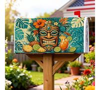 Copertura magnetica per cassetta postale con maschera Tiki, tropicale vibrante ananas cocktail estate verde copertura per cassetta postale per esterni decorazione da giardino 45,7 x 53,7 cm