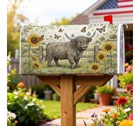 Copertura magnetica per cassetta postale con mucca delle Highland, rustica, girasole, farfalla, verde estate, decorazione per porta d'ingresso, 53 x 64 cm