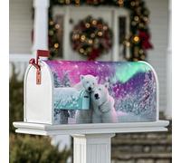 Copertura magnetica per cassetta postale con orsi polari, copertura per cassetta delle lettere invernale con neve e aurora invernale blu, decorazione per porta d'ingresso, 53 x 64 cm