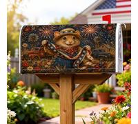 Copertura magnetica per cassetta postale con orso, bandiera rustica patriottica con fuochi d'artificio estivi, copertura per cassetta della posta, decorazione per giardino e patio, 53 x 64 cm