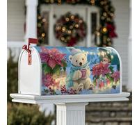 Copertura magnetica per cassetta postale con orso polare, motivo natalizio con stella di Natale e neve rossa, protezione per la porta d'ingresso, 45,7 x 53,7 cm