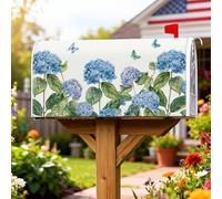 Copertura magnetica per cassetta postale con ortensia, motivo botanico primaverile con farfalle e foglie, colore blu, decorazione per portico anteriore, 45,7 x 53,3 cm