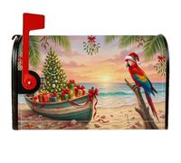 Copertura magnetica per cassetta postale con pappagallo tropicale, 45,7 x | Scena tropicale della spiaggia, copertura della cassetta delle lettere, cappello di Babbo Natale, pappagallo