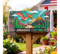 Copertura magnetica per cassetta postale con pterosauri, fantasiosa copertura colorata con cactus vulcano estate turchese copertura per cassetta della posta per giardino patio decorazione 45,7 x 53,3