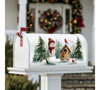 Copertura magnetica per cassetta postale con pupazzo di neve, rustica fantasiosa casetta per gli uccelli con cardinale invernale, copertura decorativa per cassetta postale per la decorazione del