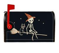 Copertura magnetica per cassetta postale con scheletro, fantasioso cappello da strega con gatto, copertura nera per cassetta delle lettere per decorazione da giardino e esterni, 45,7 x 53,7 cm
